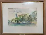Bateau en bord de rivière by Seta Solakian, 1967, Aquarelle sur papier, sold Sep 2024