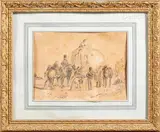Le chargement du foin par des soldats by Victor Adam, Crayon signé en bas à droite, sold Jul 2024