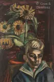 Jeune garçon en costume marin devant des tournesols by Henri Le Fauconnier, 1915, Gouache et aquarelle sur papier, sold Jul 2024