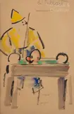 Le billard by Edmond Heuzé, Gouache sur papier, sold Jul 2024