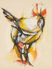 Le coq by Roger Lersy, Pastel et gouache sur papier, sold Jul 2024