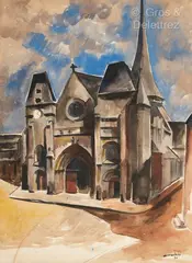 Vue d'église by Jean du Marboré, 1930, Aquarelle sur papier, sold Jul 2024