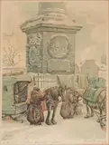 At the feet of Nelson's monument, Montreal by Paul Archibald Octave Caron, Lithographie, sold Aug 2024