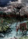 Sans titre - Cheval au ruisseau by Yvonne Bolduc, Pastel, sold Aug 2024