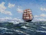 Setting the royal sails by Douglas Edouard Fales, Pastel sur carton, sold Aug 2024