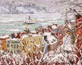 Fresh snow, Place Royale by Horace Champagne, Pastel, sold Jun 2024
