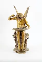 L'amour aux colombes (une colombe manquante) by Jean Antoine Injalbert, Bronze à patine dorée, sold Feb 2024