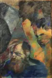 Portraits d'hommes de profil (dont Jacques Vallet) by Michael Bastow, Pastel et crayons sur papier, sold May 2024