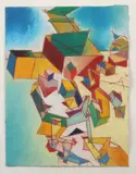 Construction cubiste by Micaëla Henich, Pastel sur papier, sold May 2024