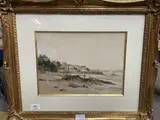 Village au bord de la plage by Louis Alphonse Velluet, 1886, Aquarelle sur papier, sold Feb 2024