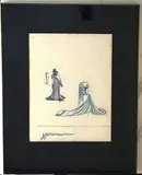 [Personnage et stèle]. Une des 9 illustrations (couverture) pour JARRY (Alfred). Décervelage. S.l., Alexandre Iolas by Max Ernst, 1971, Lithographie en bleu sur Japon nacré, sold Feb 2024