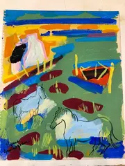 Chevaux de Camargue by Pierre Ambrogiani, Aquarelle et gouache, sold Feb 2024