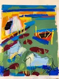 Chevaux de Camargue by Pierre Ambrogiani, Aquarelle et gouache, sold Feb 2024