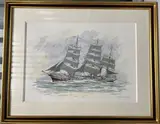 Trois mâts by Georges Fouillé, Gouache et aquarelle sur papier, sold Feb 2024