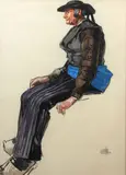 Breton assis de profil by Mathurin Méheut, Gouache, sold Dec 2023