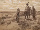 Officier d'État-Major en reconnaissance by Jean-Louis-Ernest Meissonier, Crayon noir, lavis brun et gouache blanche et gommage, sold Oct 2023