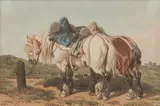 Les deux chevaux de trait au repos by Théodore Fort, Aquarelle, sold Oct 2023