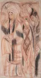 Étude pour la planche 33 le théâtre chinois (triptyque) I groupe d'actrices chinoises de Dessins et Peintures d'Extrême-Orient, A. Iacovleff, Éditions Lucien Vo by Alexandre Evgenevich Iacovleff, 1920, Sanguine et fusain sur papier contrecollé sur carton Inscription (illisible) et signé en b, sold Jun 2023