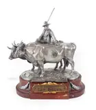 Le laboureur et ses bœufs by Henri Alfred Jacquemart, Bronze argenté, sold Dec 2025