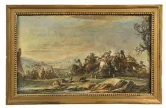Combat de cavaliers dans un paysage by Francesco Simonini, Toile Hauteur :, sold Dec 2025