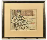 Femme assise, attablée by George Leslie Hunter, Technique mixte (encre de Chine, mine de plomb, crayons de couleur), sold Dec 2025