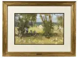 Le ramassage du foin by Pierre Eugène Montézin, Gouache sur papier sur panneau, sold Dec 2025