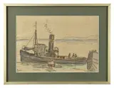Bateau à quai by Jan Peszke, Mine de plomb et aquarelle, sold Dec 2025