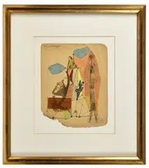 Composition surréaliste by Benjamín Palencia, 1930, Technique mixte (collage, aquarelle, encre sur papier), sold Dec 2025
