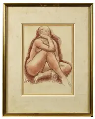 Femme nue, assise, une main appuyée by Antoniucci Volti, Sanguine et pierre noire, sold Dec 2025