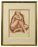 Femme nue, assise, une main appuyée by Antoniucci Volti, Sanguine et pierre noire, sold Dec 2025