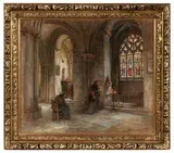 Pèlerinage, bas-côtés de la cathédrale, 1916-1917, église Saint-Bonnet, Bourges by Léon Augustin Lhermitte, Pastel sur papier beige, sold Nov 2025