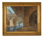 Lavandières sous les ponts de l'ancien Hôtel-Dieu de Paris by Jean-Michel Denis de Lafontaine, Gouache, sold Oct 2019