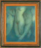 Les trois grâces sur fond vert by Lucien Lévy-Dhurmer, Pastel sur papier, sold Oct 2019