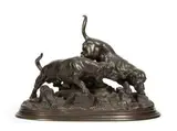 Deux bassets en chasse by Jules Moignez, Bronze à patine brune, sold Jun 2019