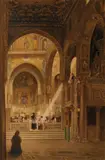 Vue intérieure de la chapelle palatine à Palerme, 23 avril 1836 by Eugène Viollet le Duc, Aquarelle signée en bas à gauche, sold Jun 2019