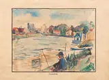 Peintre au bord de la rivière à Joinville by Marthe Guillain, Aquarelle sur papier, sold Jun 2019