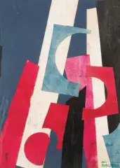Composition abstraite rouge, blanc et bleu by Boris Lacroix, vers 1925, Collage et Gouache sur papier, sold Jun 2019