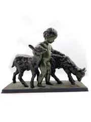 Enfant et brebis by Richard Fath, Épreuve en bronze à patine brune et verte, sold Mar 2023