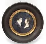 Miniature figurant un double portrait d'enfants by Charles Guillaume Alexandre Bourgeois, Gouache signée en bas au centre, sold Feb 2023