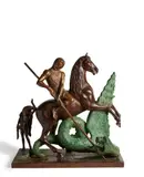 Saint Georges et le Dragon by Salvador Dalí, Bronze d'édition à patines brune, or et verte, sold Nov 2022