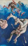 La chute by Vladimir Veličković, 1992, Technique mixte et collage sur papier marouflé sur toile, sold Nov 2022