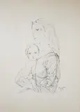 Vierge à l'enfant by Tsuguharu Foujita, 1952, Lithographie signée et datée dans la planche en bas à droite, sold Dec 2019