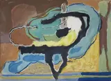 Composition abstraite by Philippe Hosiassion, Gouache signée au centre et dédicacée, sold Dec 2019