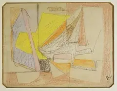 Composition by Geer van Velde, Pastel et crayons de couleur, sold Dec 2019