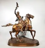 Le fauconnier arabe à cheval by Pierre-Jules Mêne, Epreuve en bronze à patine brun clair nuancé, sold Dec 2019