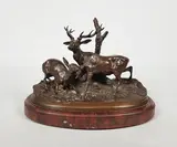 Cerf et biche by Pierre-Jules Mêne, Epreuve en bronze à patine brun nuancé, sold Dec 2019