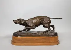 Pointer à l'arrêt by Georges Comte de Ferrieres, Epreuve en bronze à patine brun nuancé, sold Dec 2019