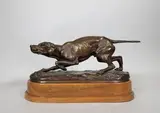 Pointer à l'arrêt by Georges Comte de Ferrieres, Epreuve en bronze à patine brun nuancé, sold Dec 2019