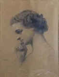 Portrait de femme de profil by Célestin Nanteuil, Crayon noir et rehauts de craie blanche signé vers le bas à gauche, sold May 2019