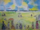 Sur la plage by Henri Saint Clair, Aquarelle signée en bas à droite, sold May 2019